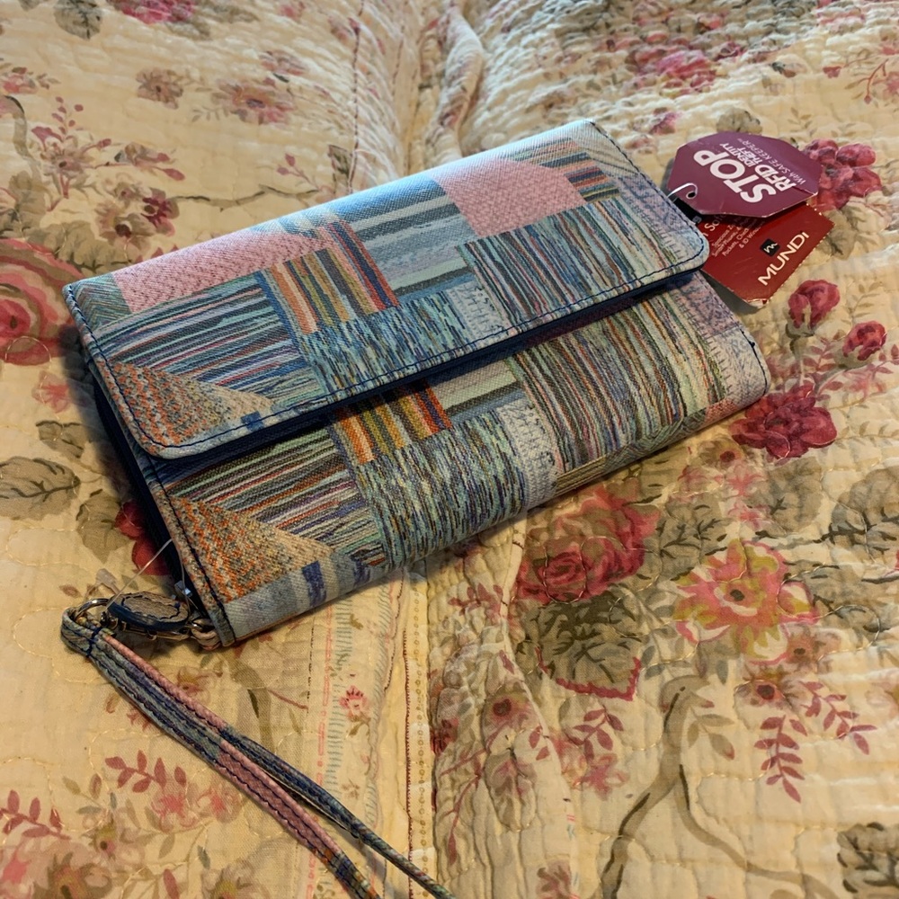 Blue Multi Color Tri Fold Wallet NEW
